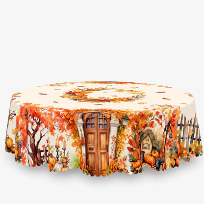 Thanksgiving Tablecloth with Fall Pumpkin and Autumn Print