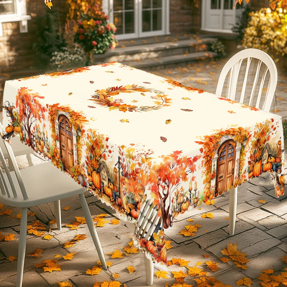 Thanksgiving Tablecloth with Fall Pumpkin and Autumn Print