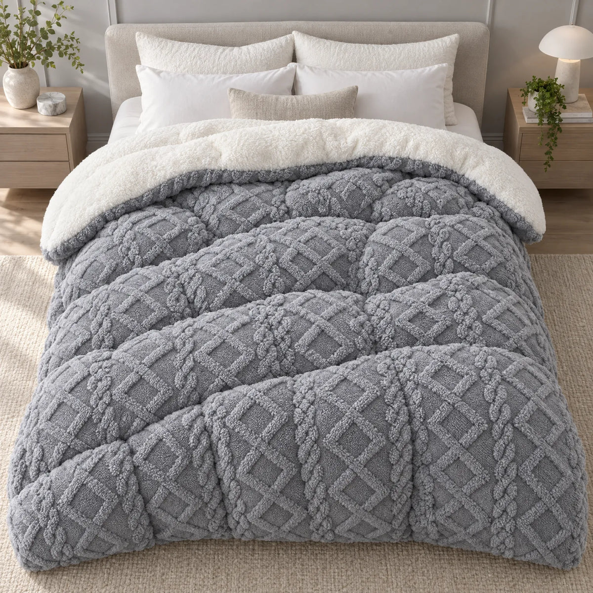 Thick Fleece Winter Comforter with Plush Dual Sided Design