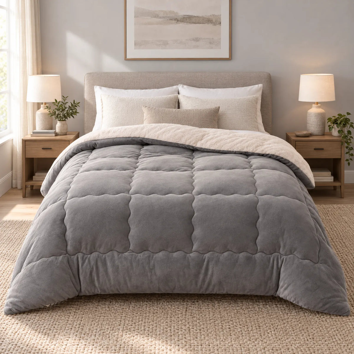 Thick Fleece Winter Comforter with Textured Design