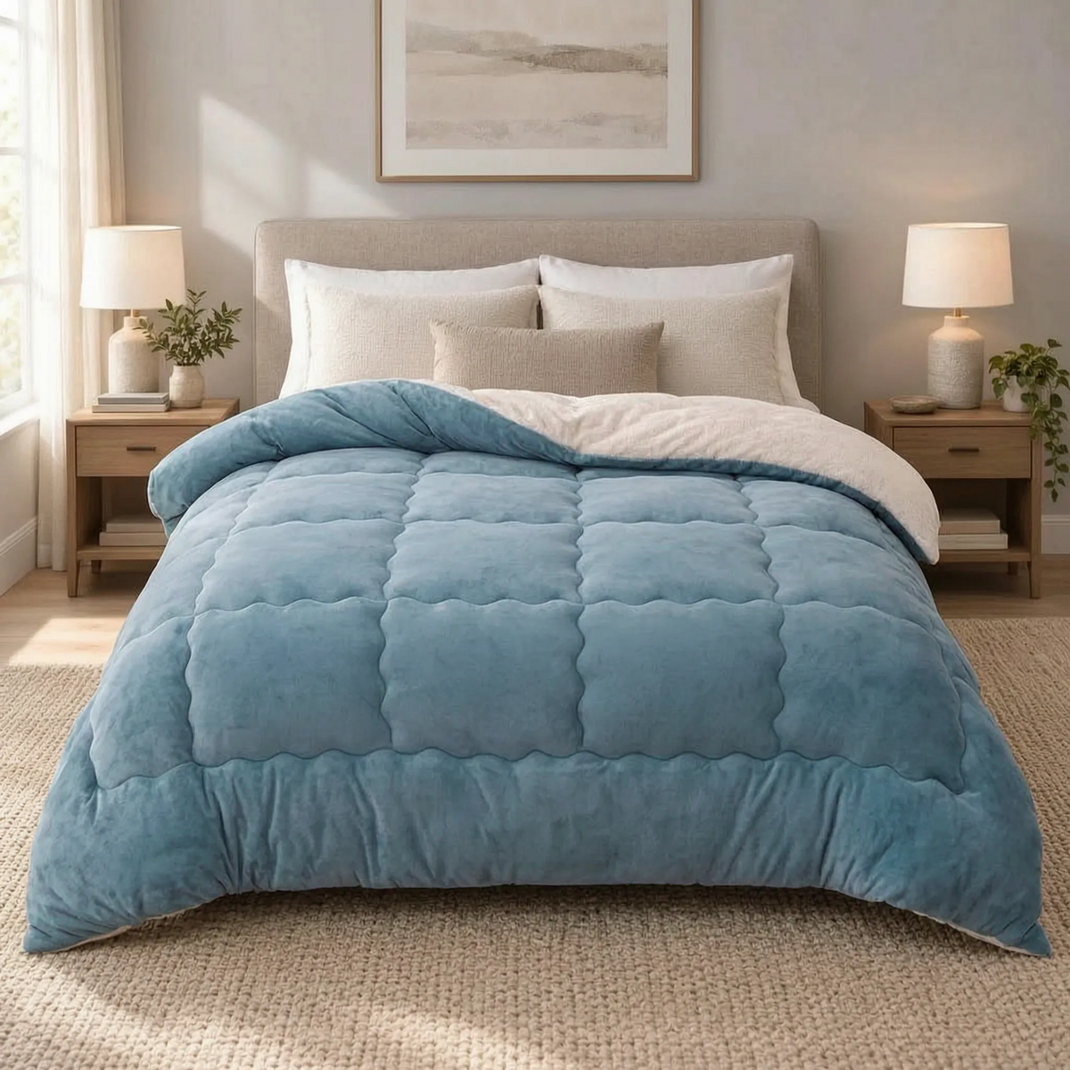 Thick Fleece Winter Comforter with Textured Design