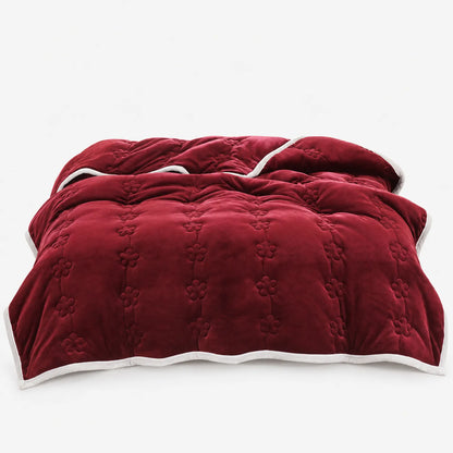Thick Plush Comforter with Quilted Floral Design