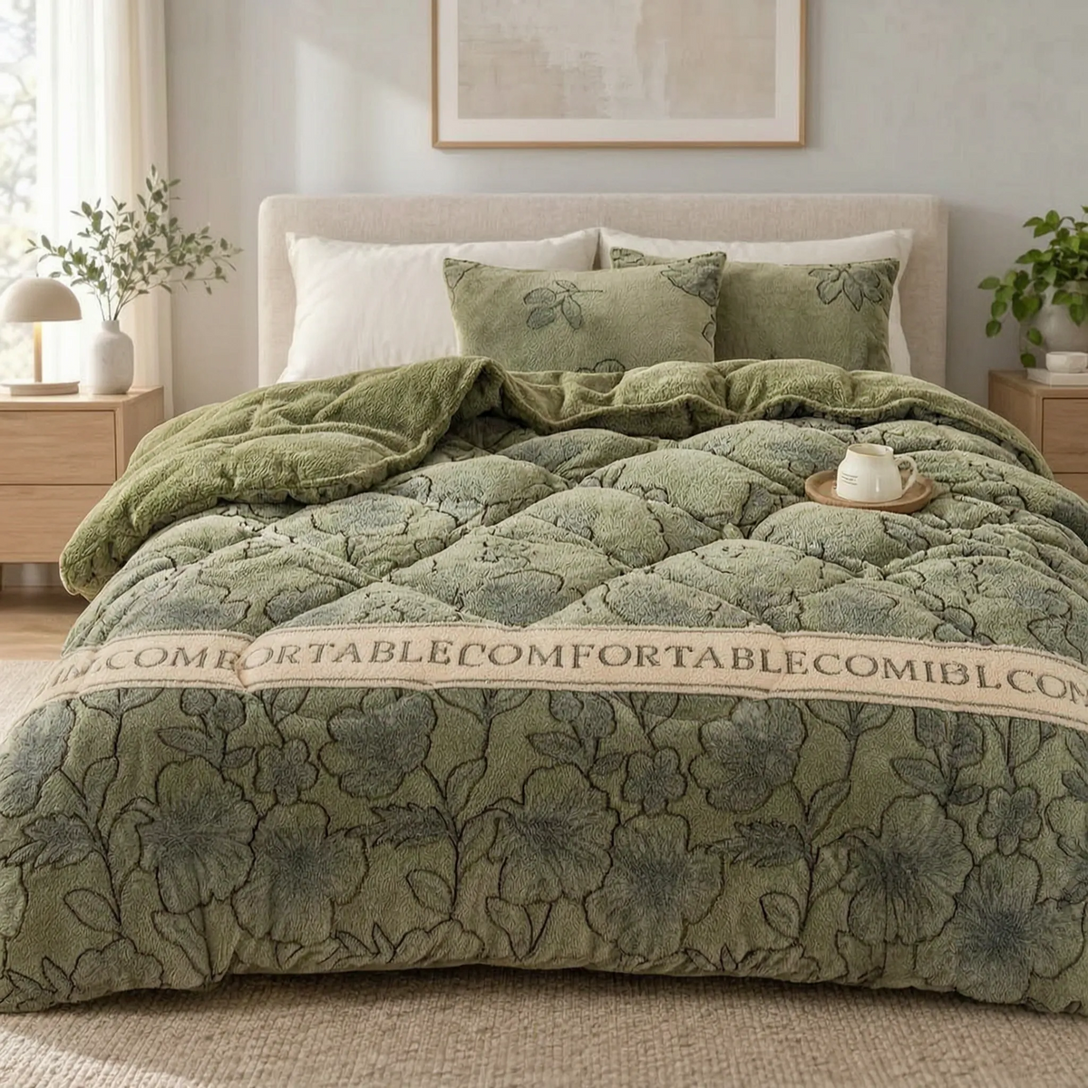 Thick Winter Comforter with Reversible Plush Fleece Design