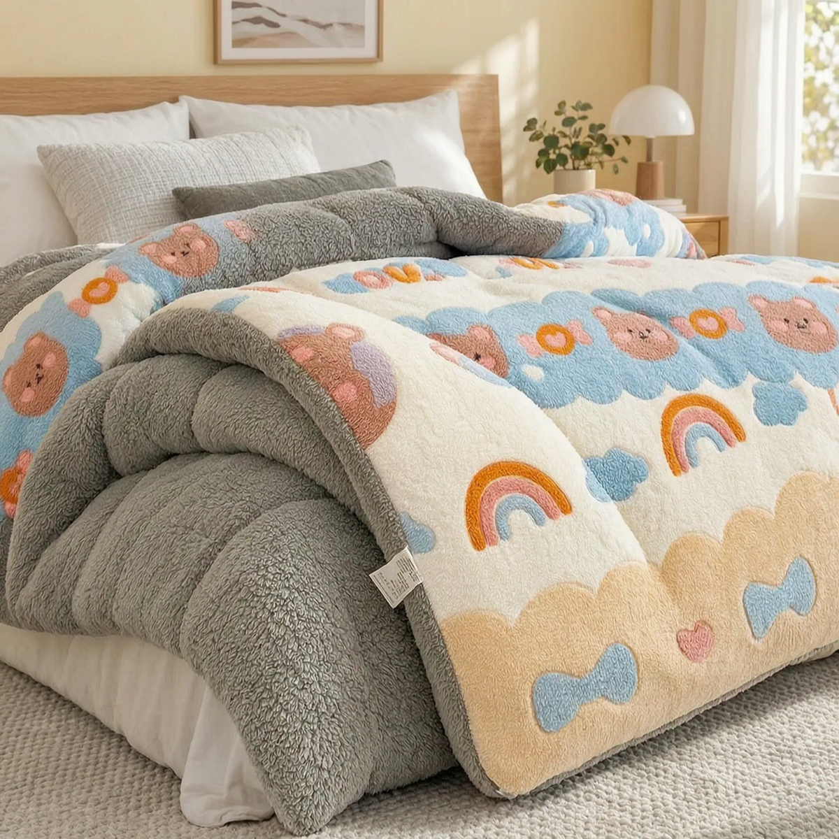 Thick Winter Comforter with Reversible Soft Fleece Design