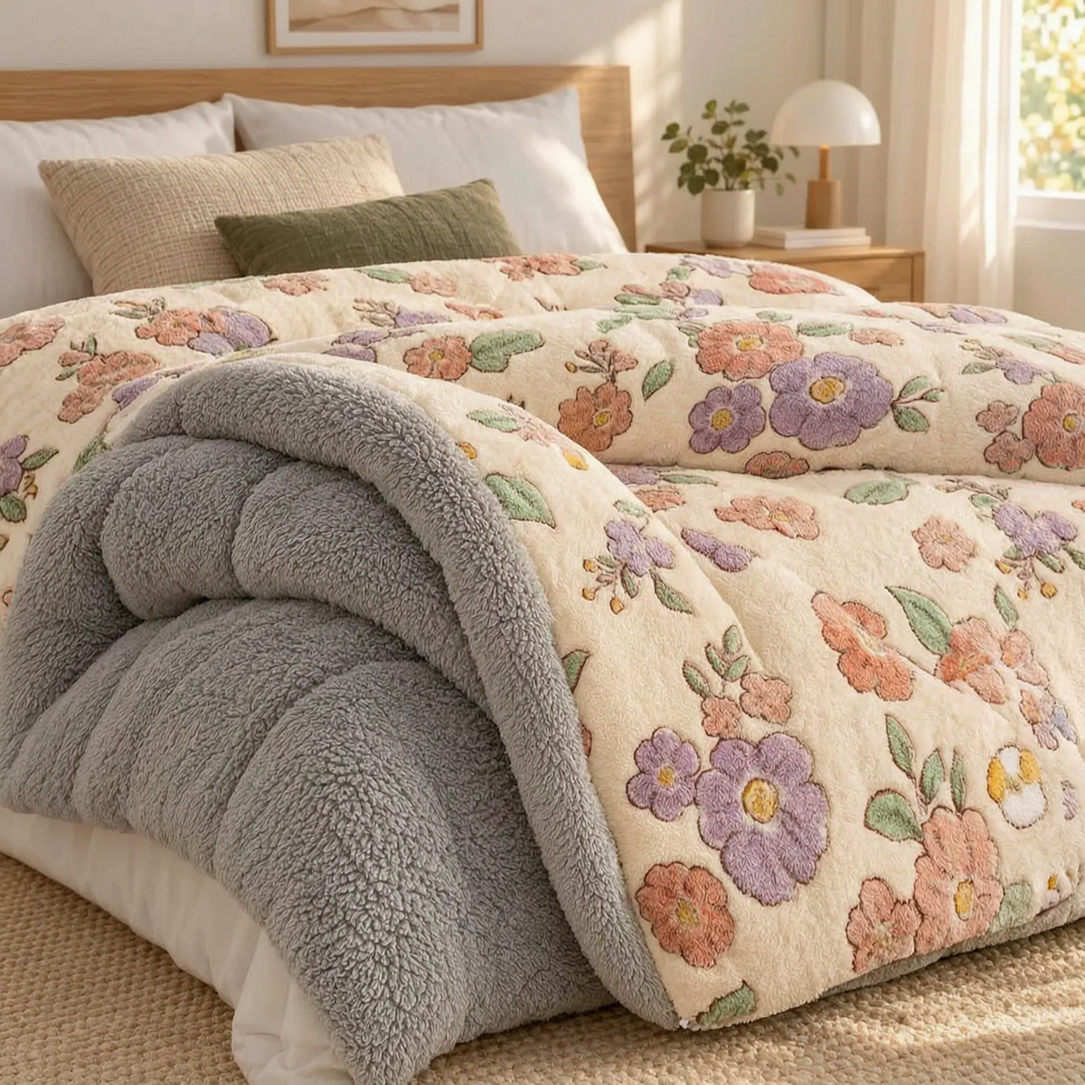 Thick Winter Comforter with Reversible Soft Fleece Design