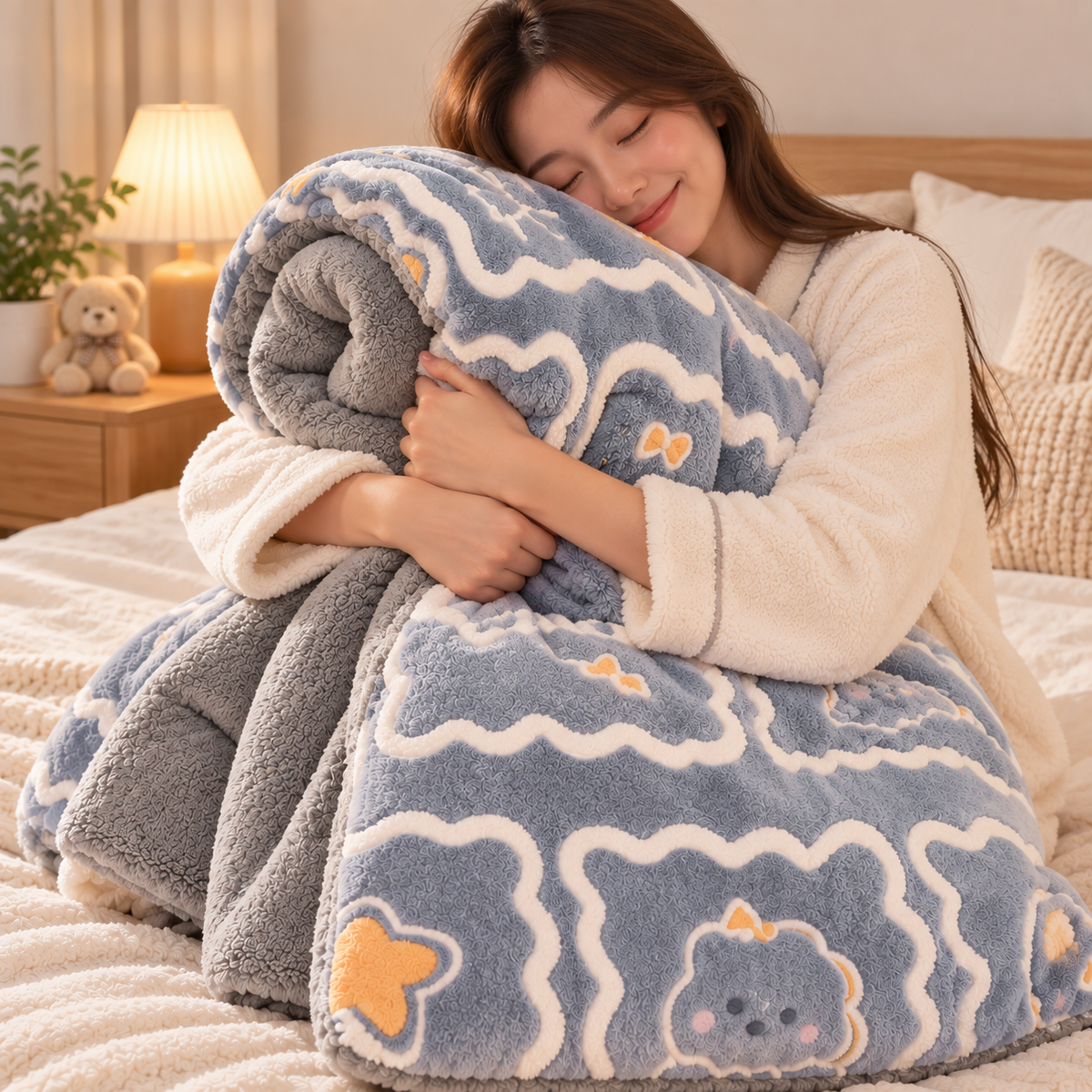 Thick Winter Comforter with Reversible Soft Fleece Design
