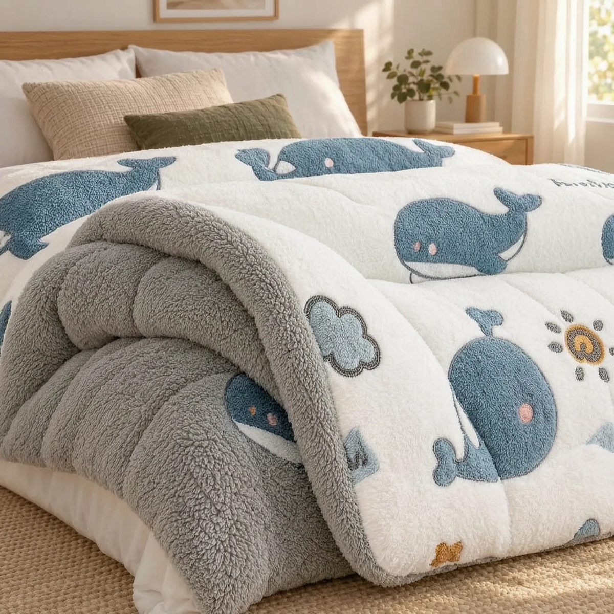 Thick Winter Comforter with Reversible Soft Fleece Design