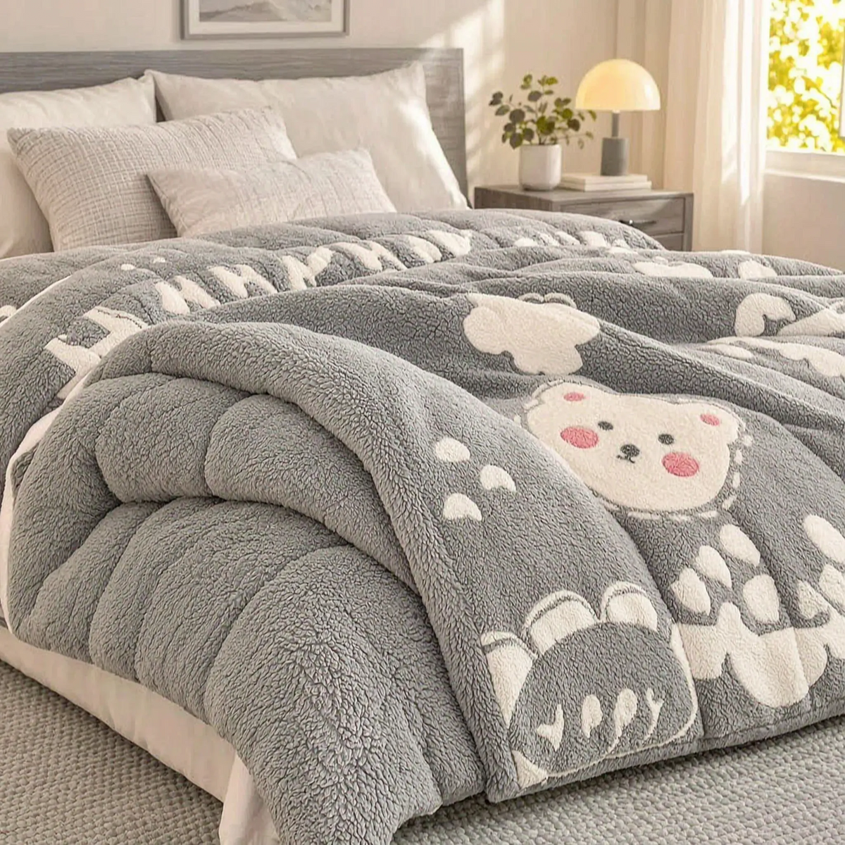 Thick Winter Comforter with Reversible Soft Fleece Design