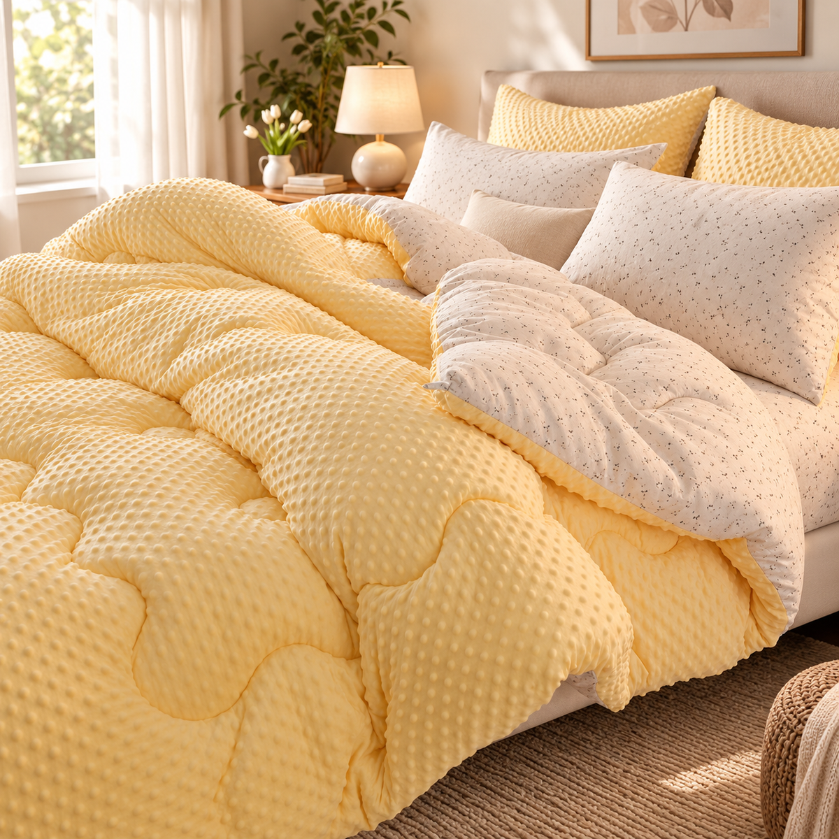 Thick Winter Comforter with Reversible Textured Design