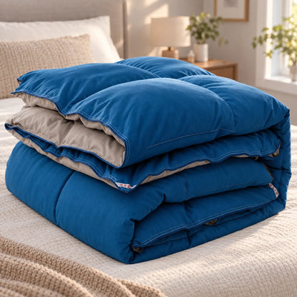 Thick Winter Down Comforter with Chevron Stitched Cotton Cover