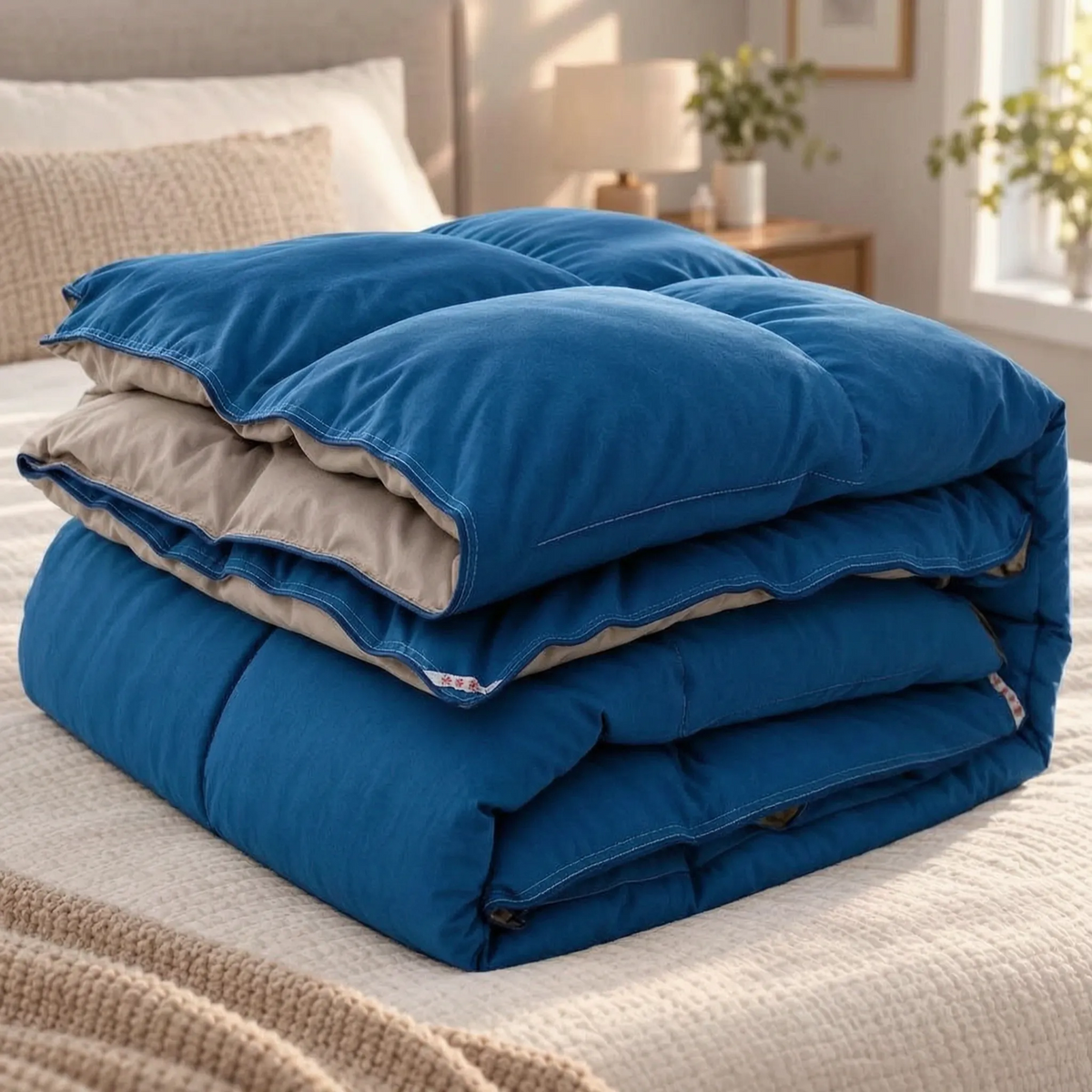 Thick Winter Down Comforter with Chevron Stitched Cotton Cover