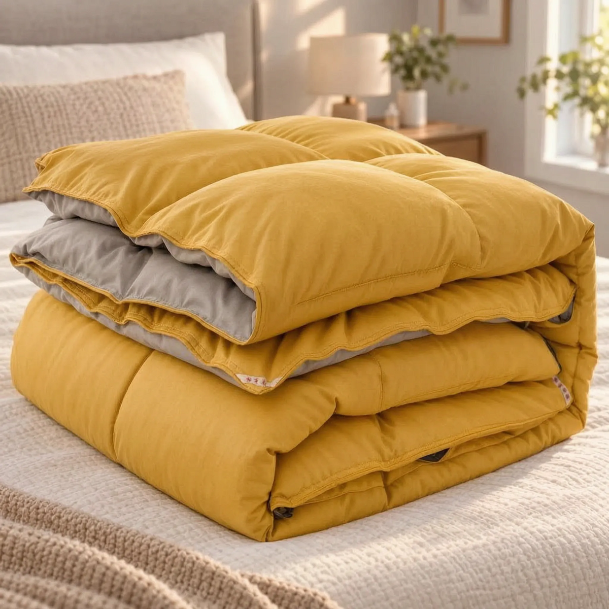 Thick Winter Down Comforter with Chevron Stitched Cotton Cover