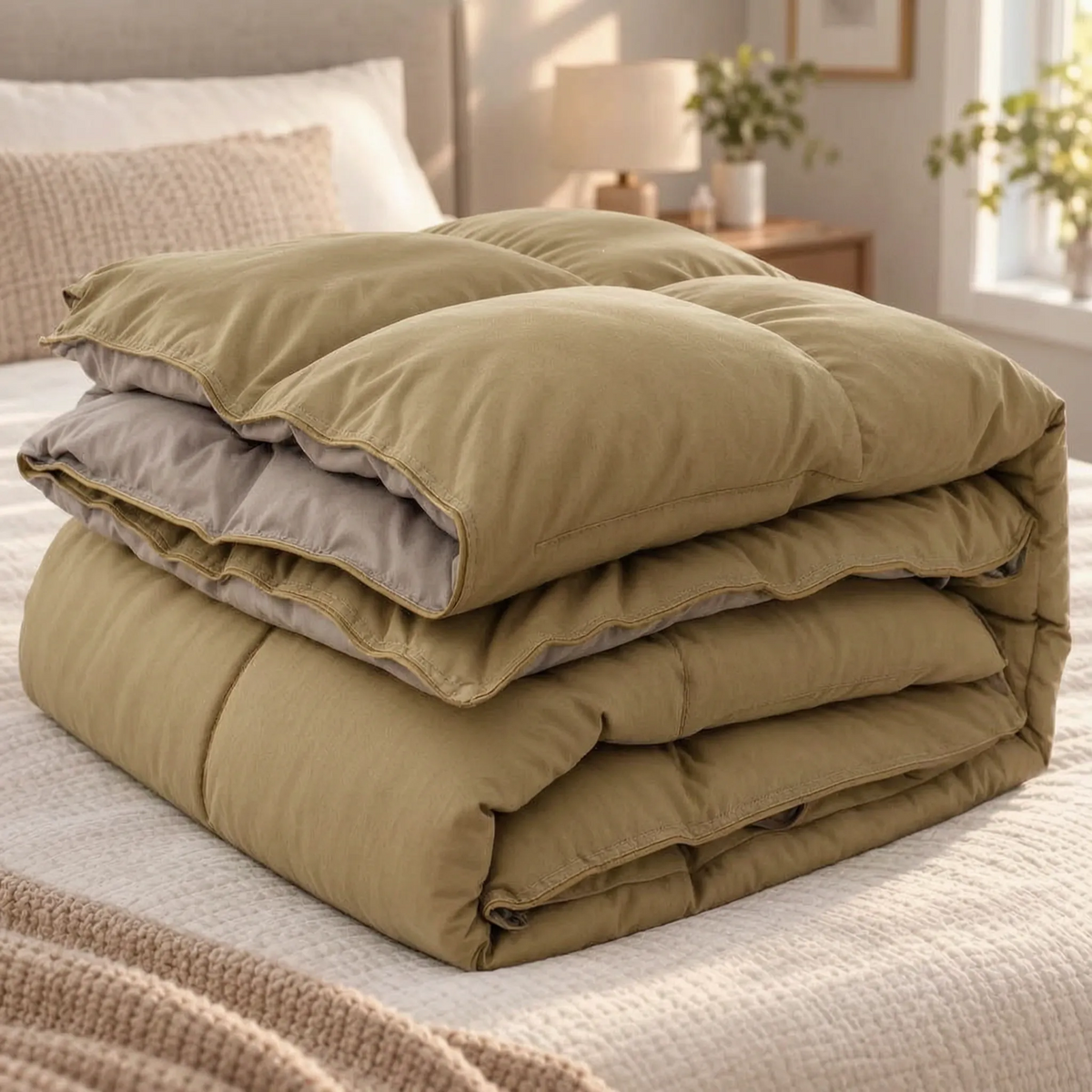 Thick Winter Down Comforter with Chevron Stitched Cotton Cover