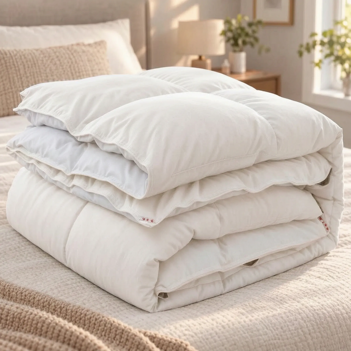 Thick Winter Down Comforter with Chevron Stitched Cotton Cover