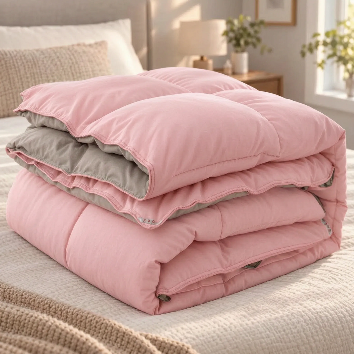 Thick Winter Down Comforter with Chevron Stitched Cotton Cover