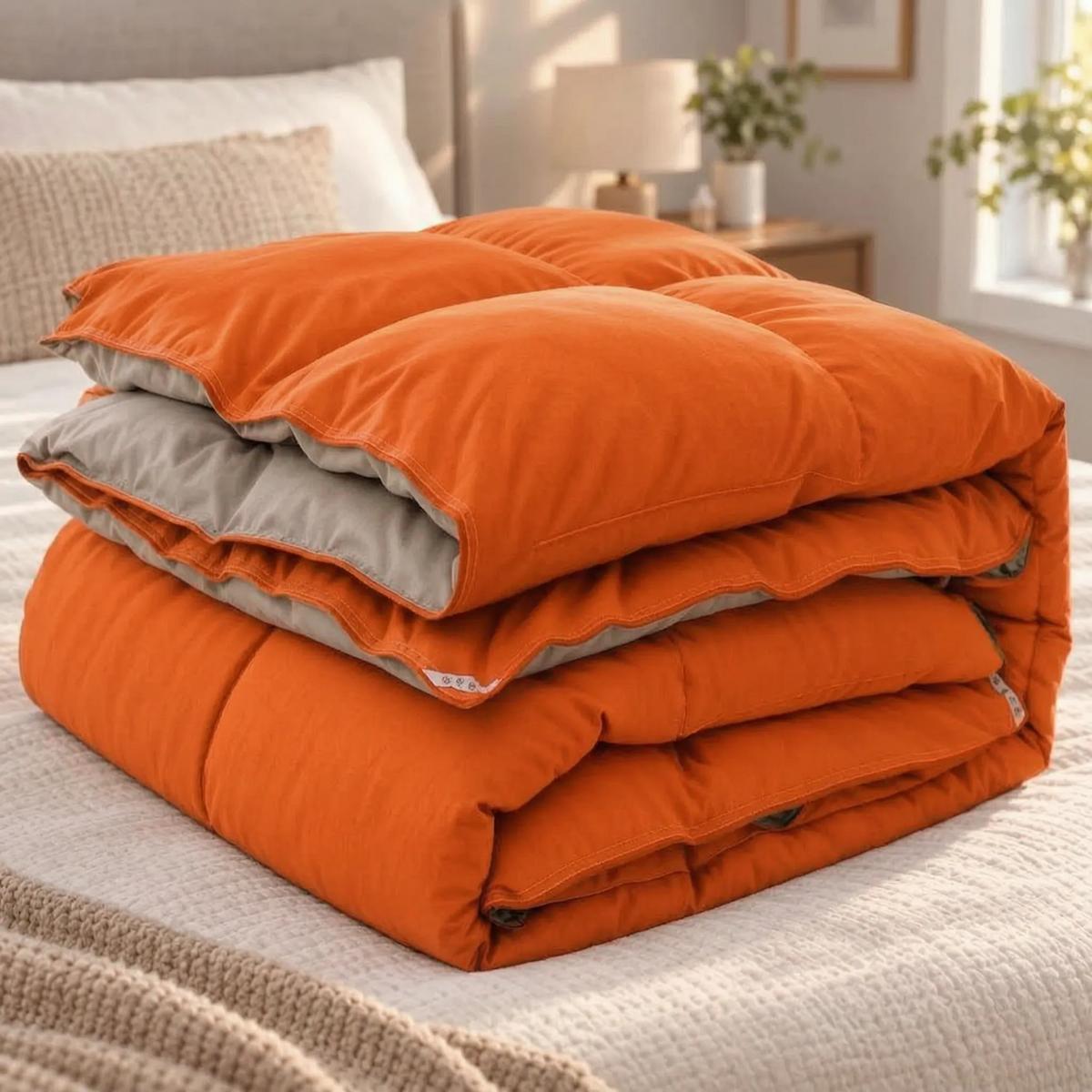 Thick Winter Down Comforter with Chevron Stitched Cotton Cover