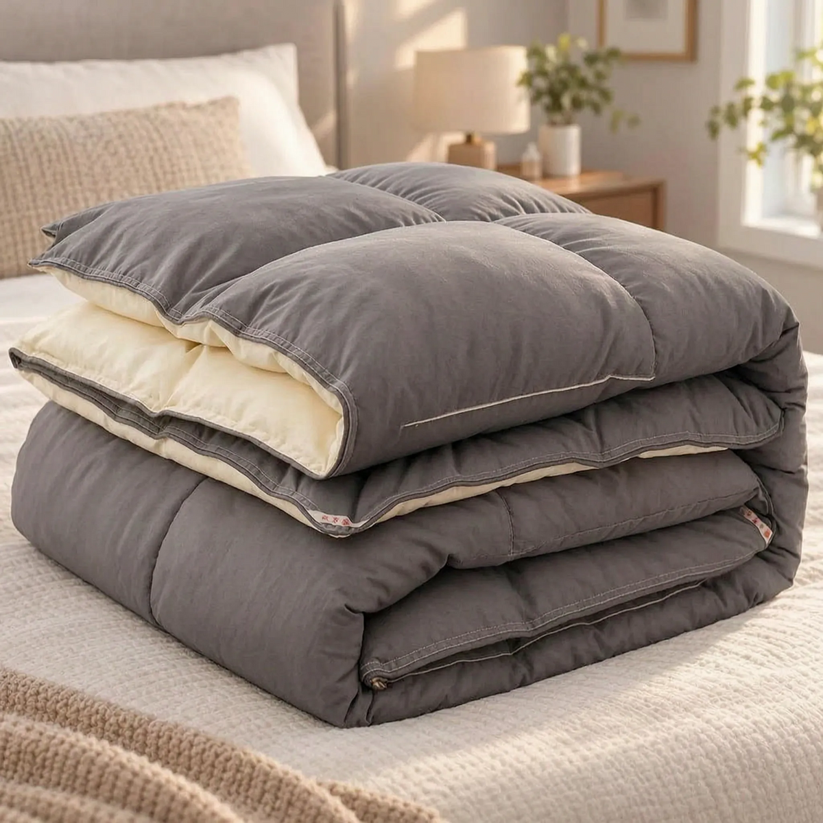 Thick Winter Down Comforter with Chevron Stitched Cotton Cover