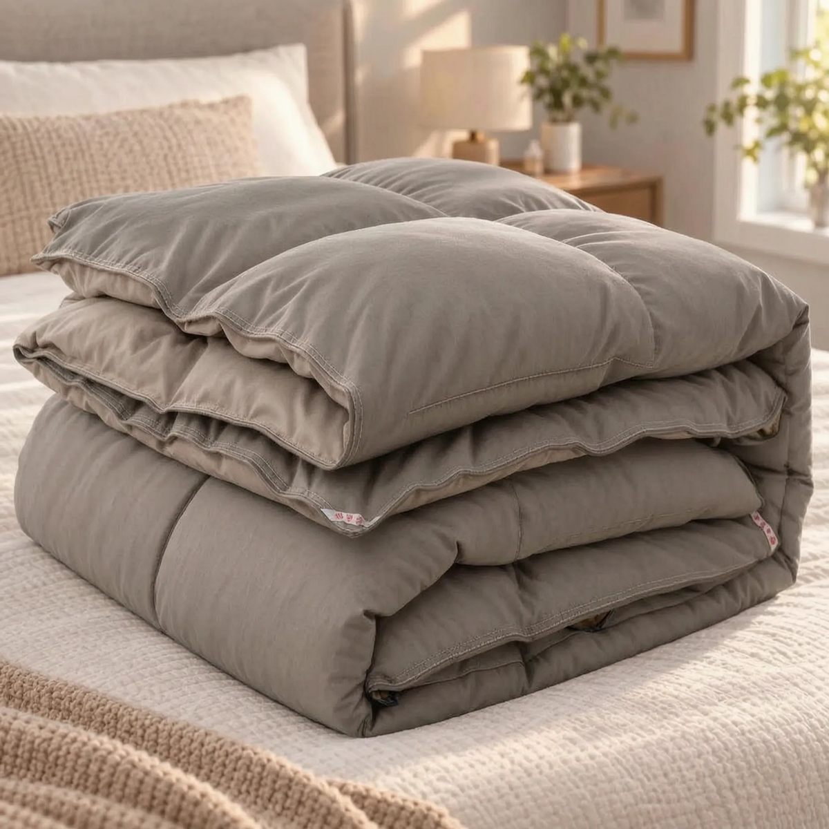 Thick Winter Down Comforter with Chevron Stitched Cotton Cover