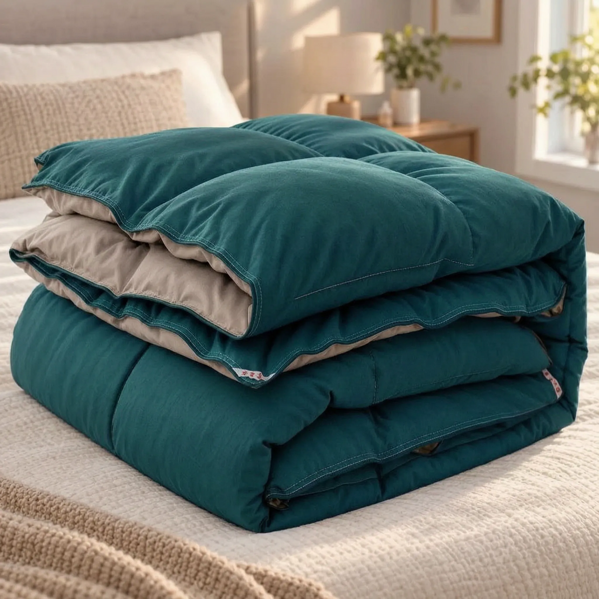 Thick Winter Down Comforter with Chevron Stitched Cotton Cover