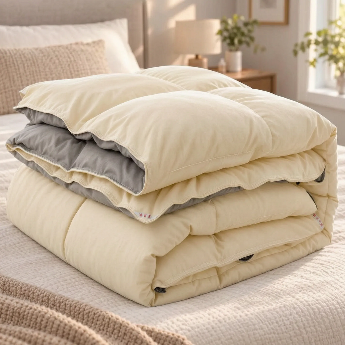Thick Winter Down Comforter with Chevron Stitched Cotton Cover