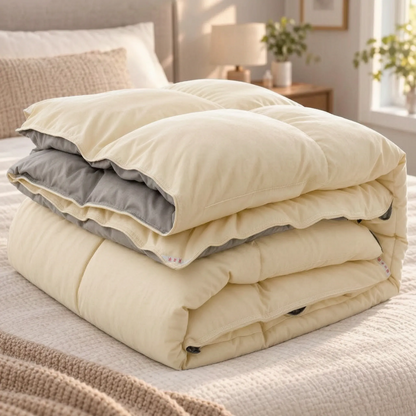 Thick Winter Down Comforter with Chevron Stitched Cotton Cover
