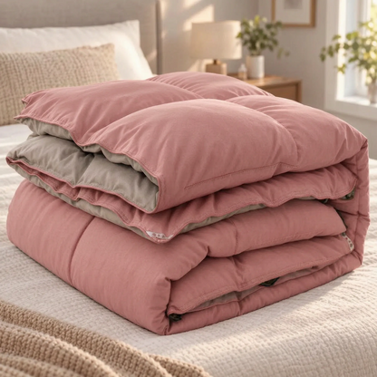 Thick Winter Down Comforter with Chevron Stitched Cotton Cover
