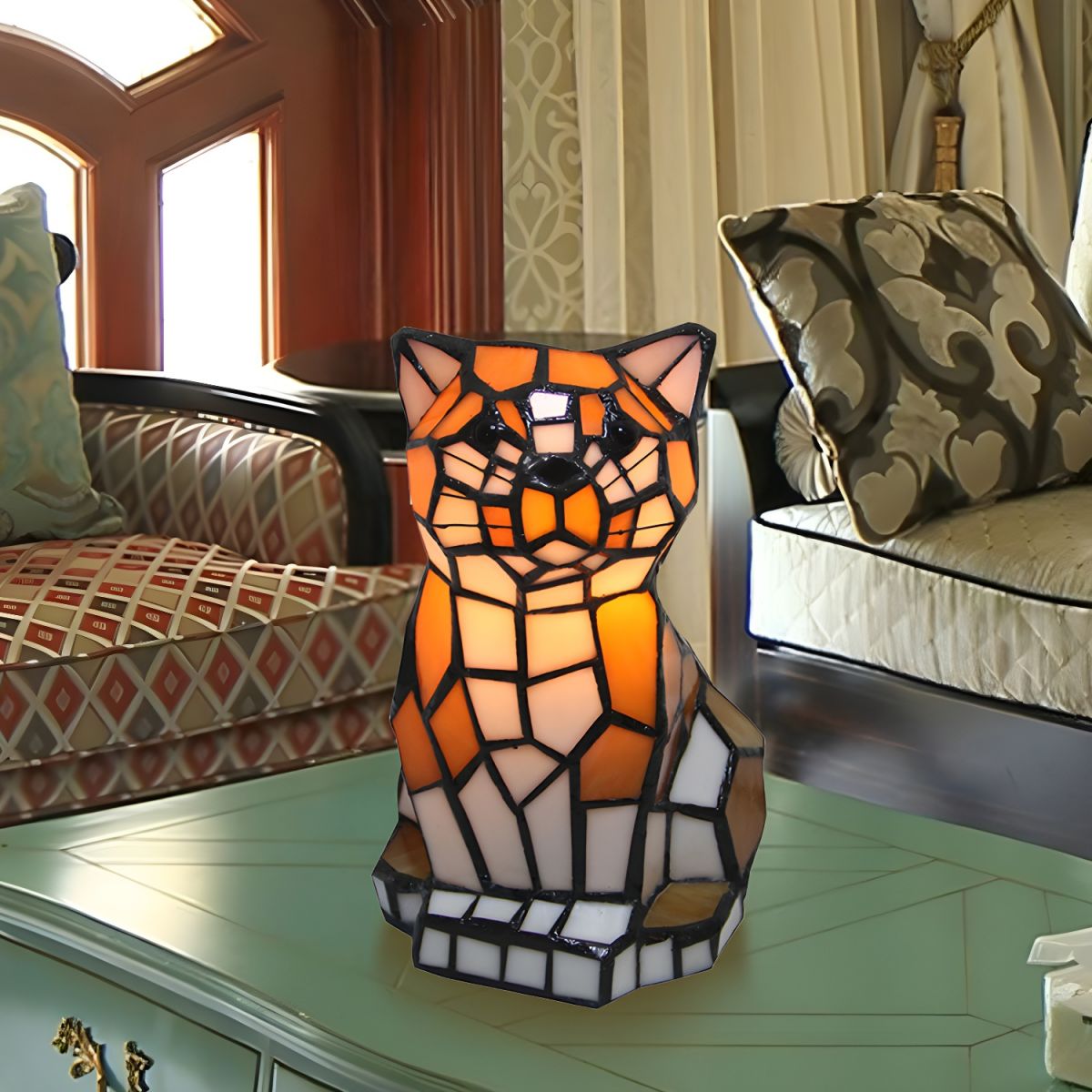 Tiffany Style Table Lamp with Stained Glass Shade | Vorynex