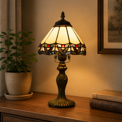 Tiffany Table Lamp with Stained Glass Conical Shade | Drevano
