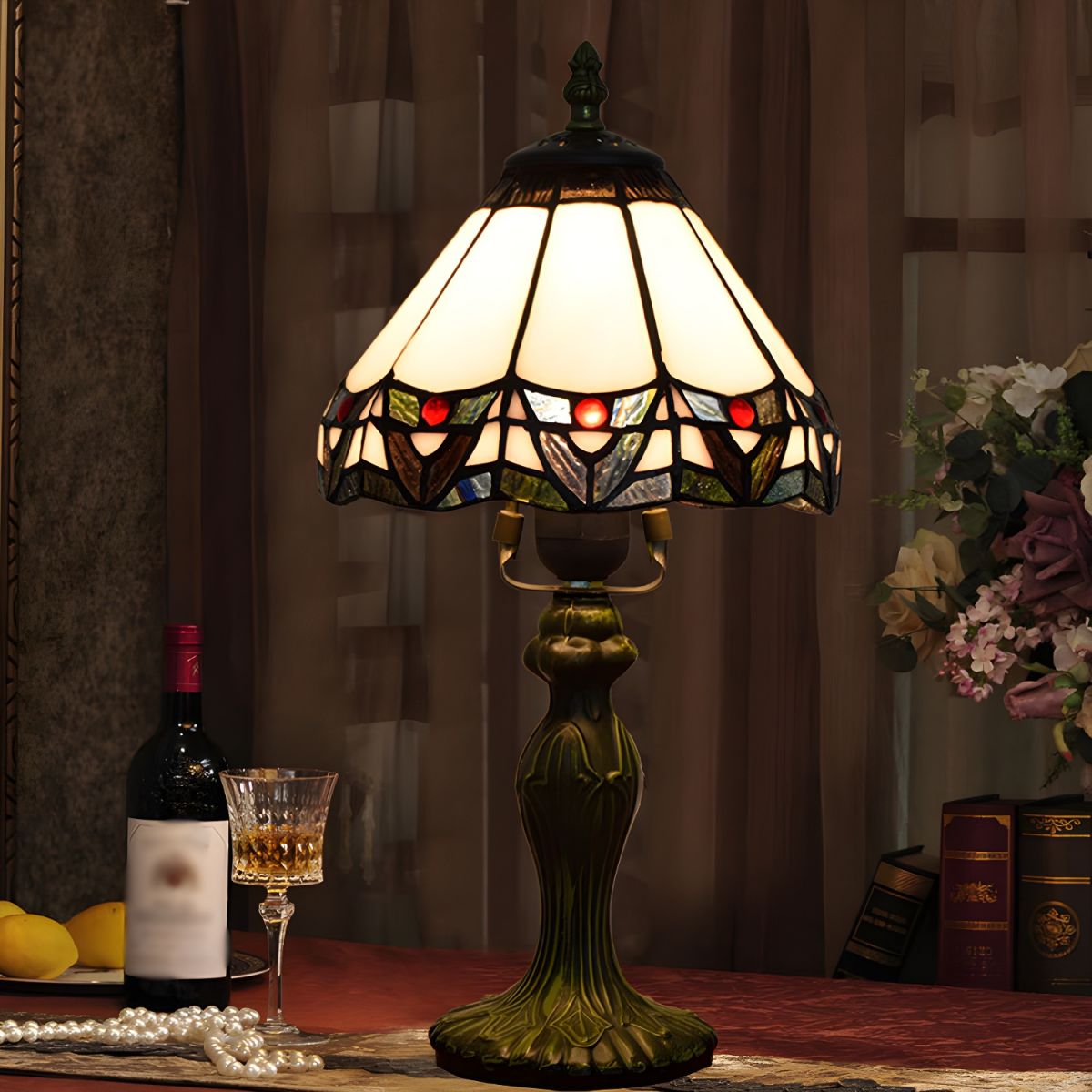 Tiffany Table Lamp with Stained Glass Conical Shade | Drevano