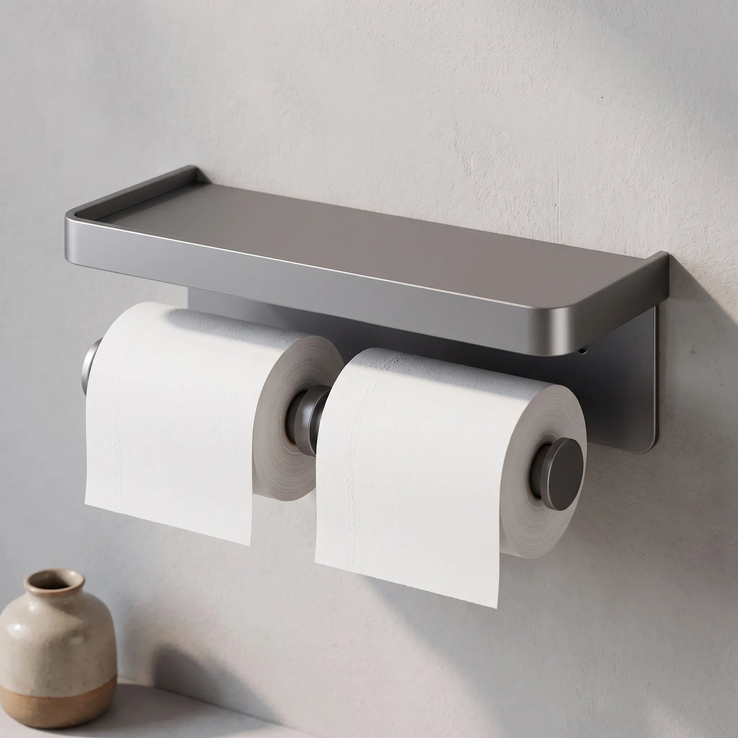 Toilet Paper Holder Wall Mounted Double Roll with Shelf