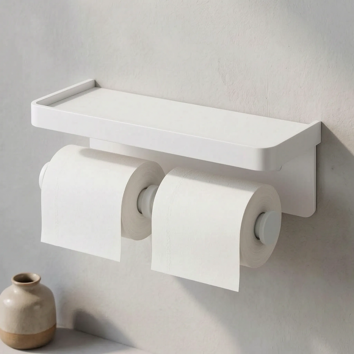 Toilet Paper Holder Wall Mounted Double Roll with Shelf