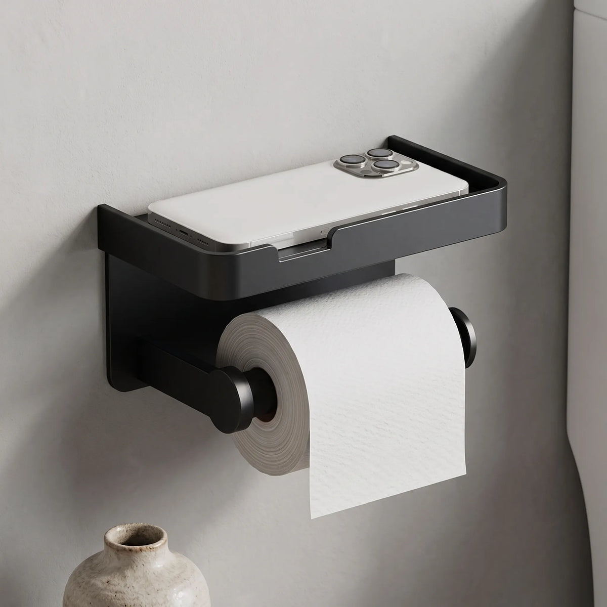 Toilet Paper Holder Wall Mounted Double Roll with Shelf