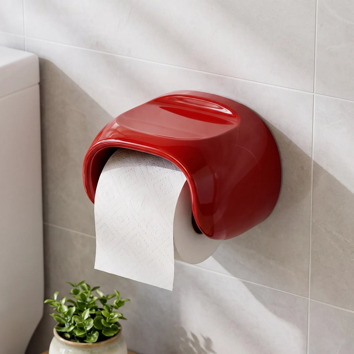 Toilet Paper Holder with Curved Hood and Top Shelf