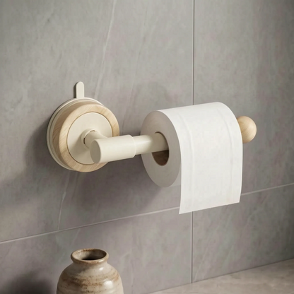 Toilet Paper Holder with Dual Wooden Storage Shelves