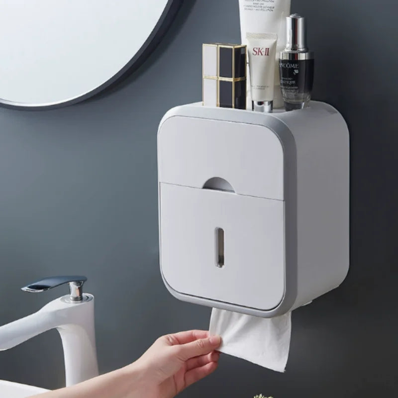 Toilet Paper Holder with Enclosed Storage Compartment