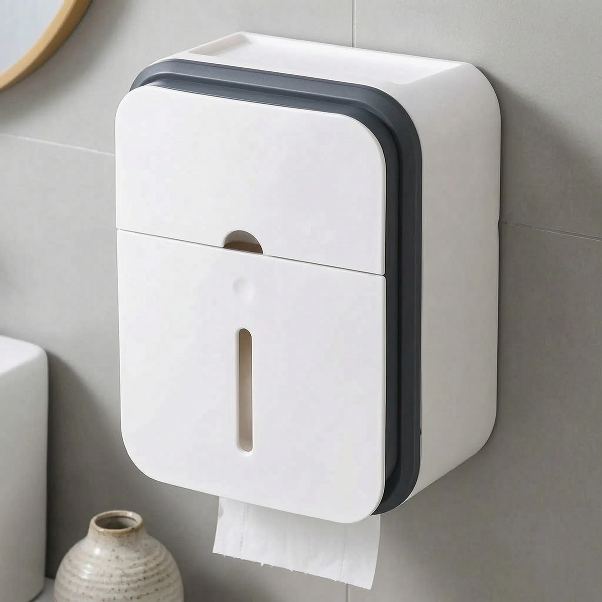 Toilet Paper Holder with Enclosed Storage Compartment