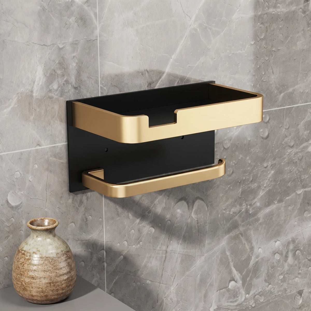 Toilet Paper Holder with Integrated Storage Tray