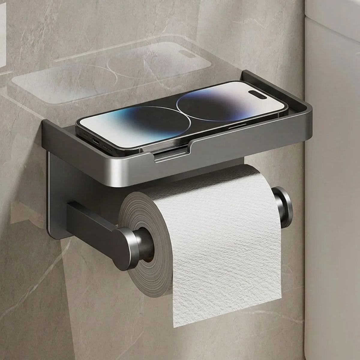 Toilet Paper Holder with Integrated Storage Tray