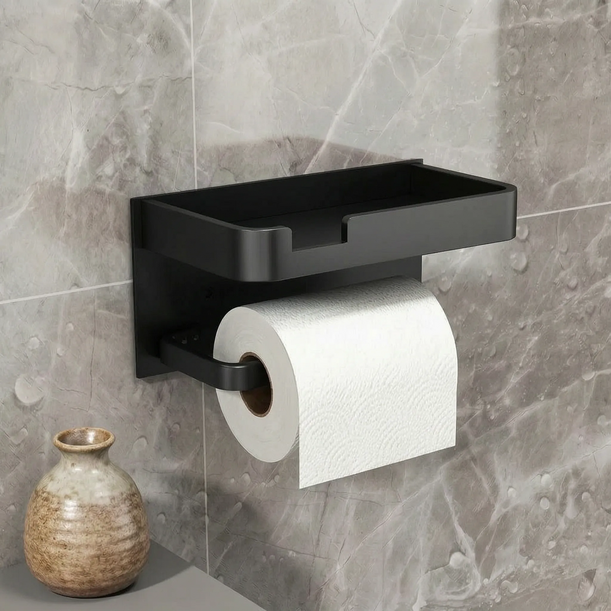 Toilet Paper Holder with Integrated Storage Tray