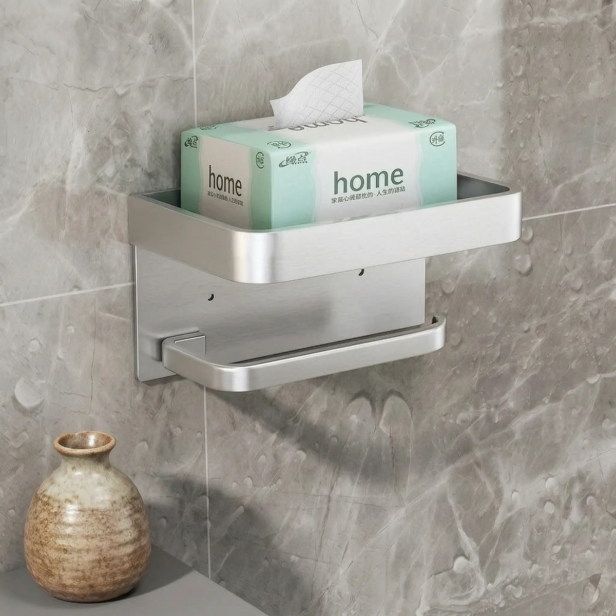 Toilet Paper Holder with Integrated Storage Tray