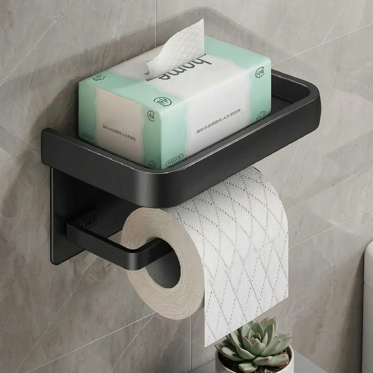 Toilet Paper Holder with Integrated Storage Tray
