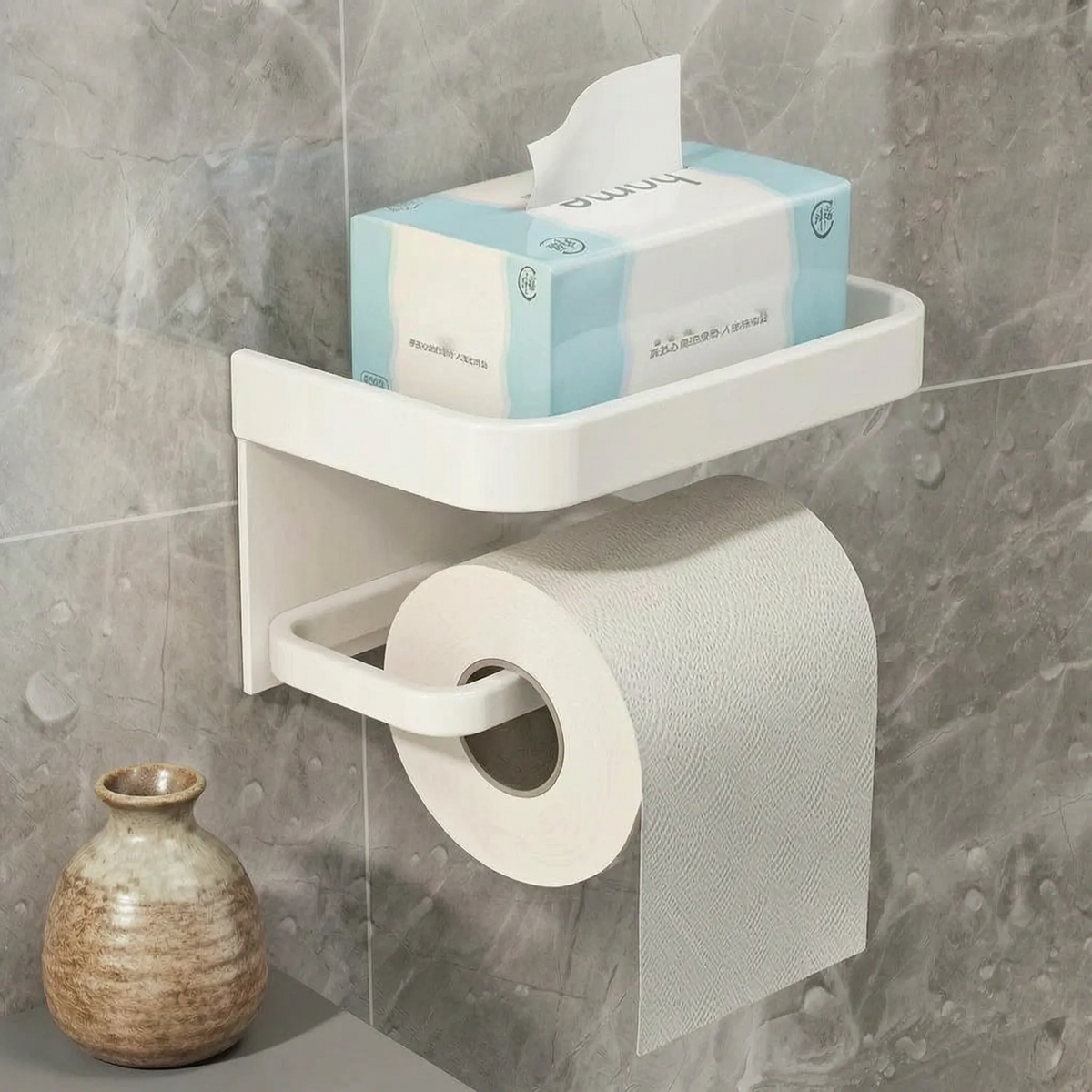 Toilet Paper Holder with Integrated Storage Tray