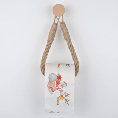 Toilet Paper Holder with Rope Loop and Wooden Wall Mount