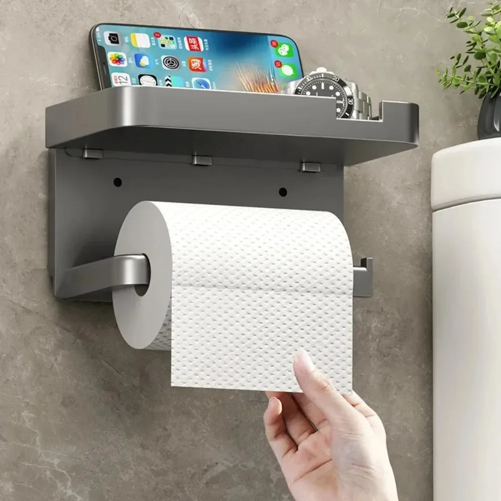 Toilet Paper Holder with Shelf for Modern Bathrooms