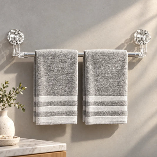 Towel Bar with Adjustable Suction Cups and Retractable Wall Mount Design