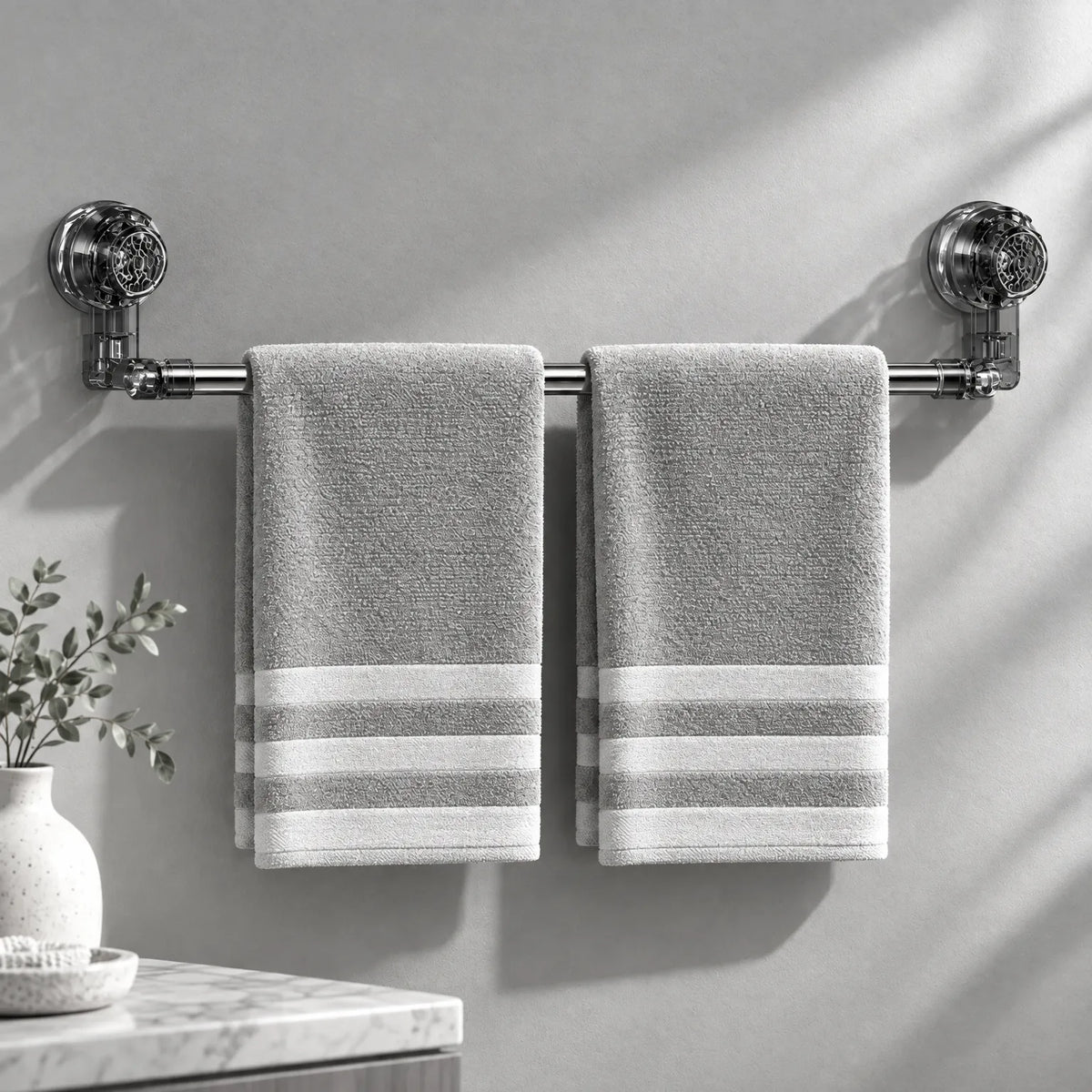 Towel Bar with Adjustable Suction Cups and Retractable Wall Mount Design