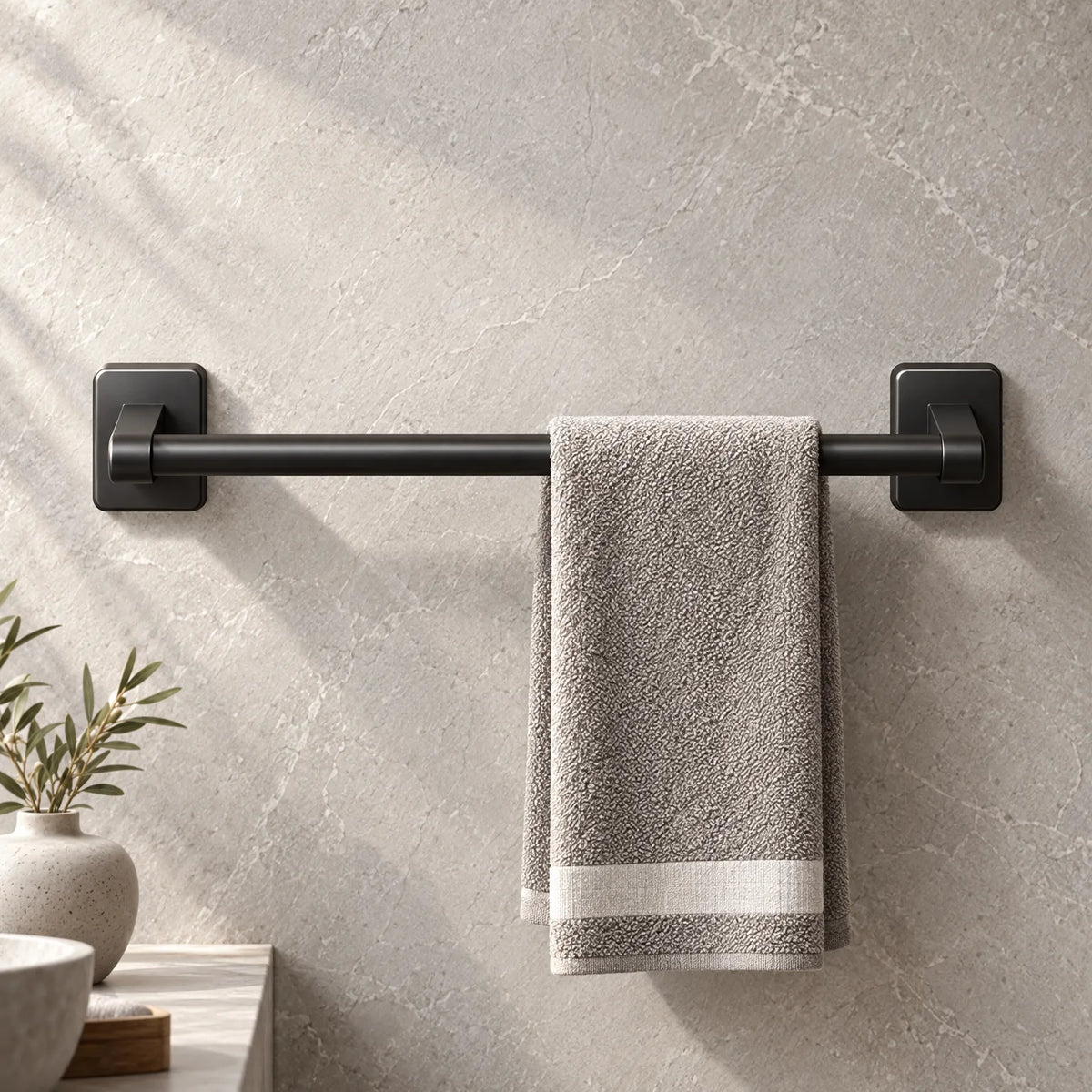 Towel Bar with Self Adhesive Mount for Drill Free Bathroom Installation
