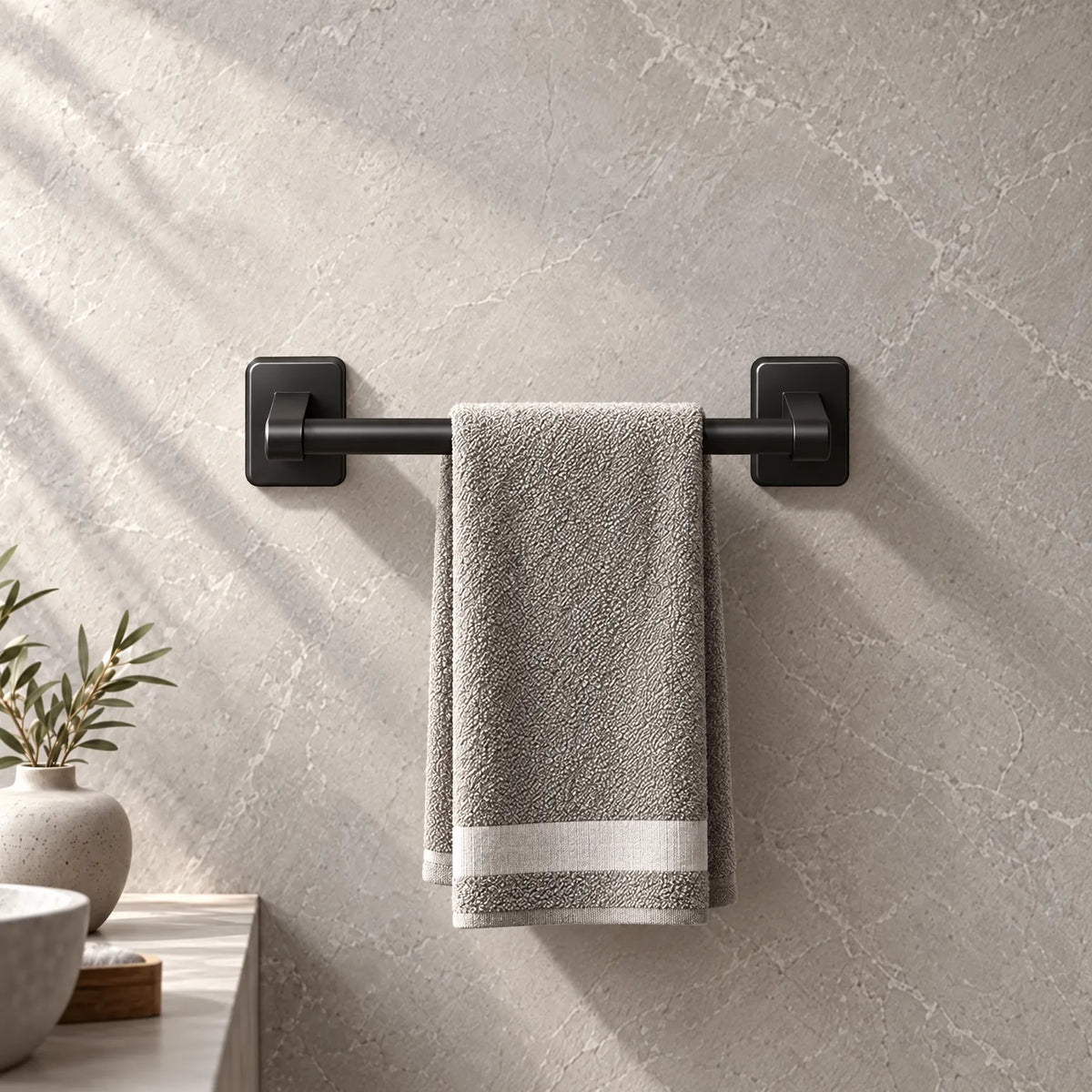 Towel Bar with Self Adhesive Mount for Drill Free Bathroom Installation