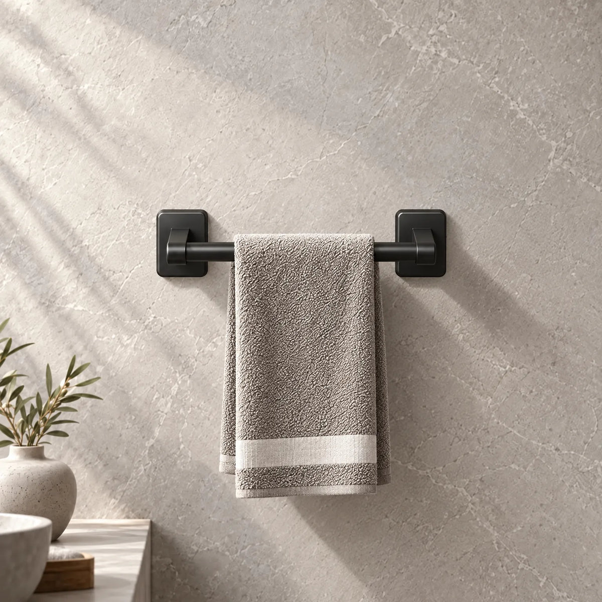 Towel Bar with Self Adhesive Mount for Drill Free Bathroom Installation