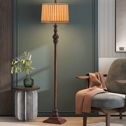 Traditional Resin Pedestal Floor Lamp with Fabric Shade | Veloran